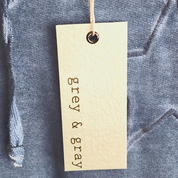 Grey & Gray Faded Blue Demin Embroidered Hoodie Size L - Picture 3 of 13